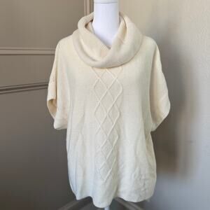 Coldwater Creek Ivory Short Sleeve Cowl Neck Sweater Womens L (14-16) Wool Blend